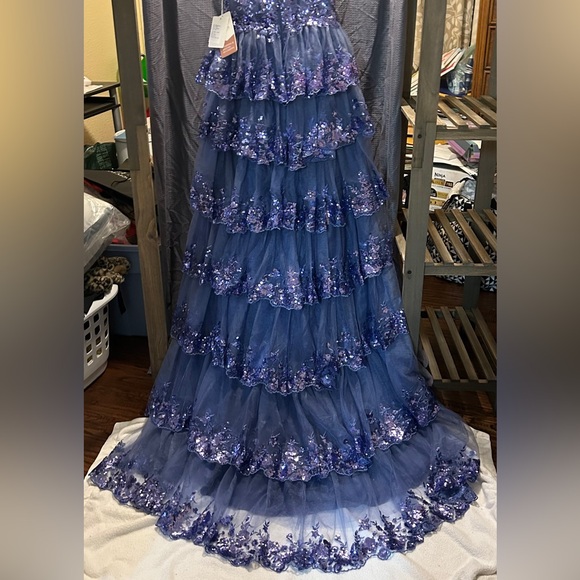 Lavender Off-the-Shoulder Prom Dress with Ruffles & Sequins from Stacees - Picture 8 of 8